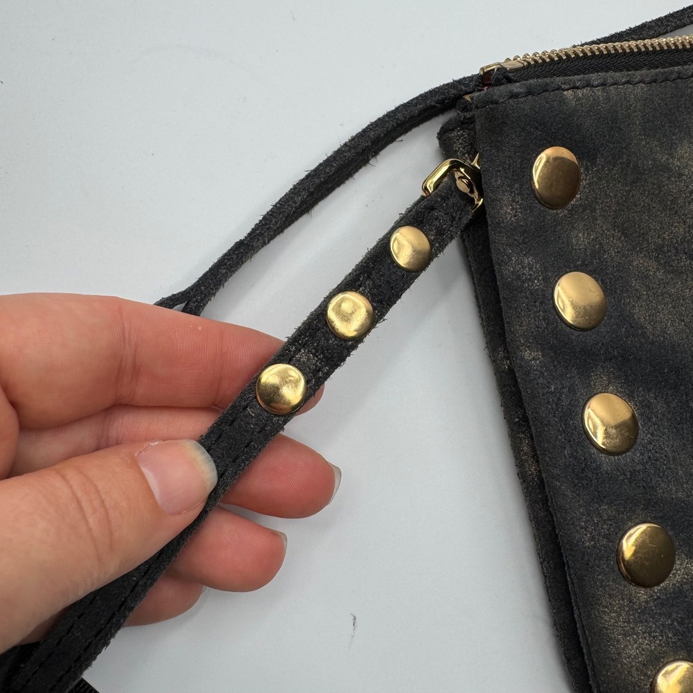 Hammitt Los Angeles VIP Small Crossbody Bag Black Gold Distressed Leather Rivet - Picture 11 of 14